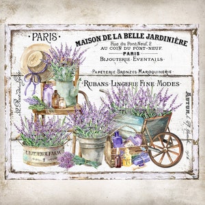 Vintage French Farmhouse Lavender DIY Wall Sign Wreath Accent Home Decor Tier Tray Decor Transfer Digital Print 2801