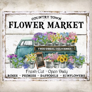 Vintage Flower Market Truck Farmhouse Home Decor DIY Sign Wreath Accent Tiered Tray Decor Fabric Transfer Flower Pots Digital Print 2811