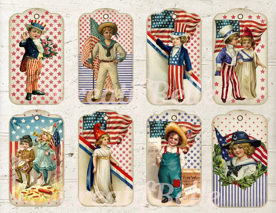 8 2.6 X 4.6 Inch Vintage Patriotic Tags Instant Digital - Etsy