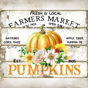 Farmers Market Pumpkin Sign, Farmhouse Floral Fall Wall Art, Tiered Tray Decor, DIY Sign Making, Fall Home Decor, Digital Print 2541