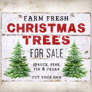 8.5x11 Plus 4 inch Square Farm Fresh Christmas Trees Sign Shiplap Christmas Sign Country Farmhouse Decor Sign Digital Print 2114