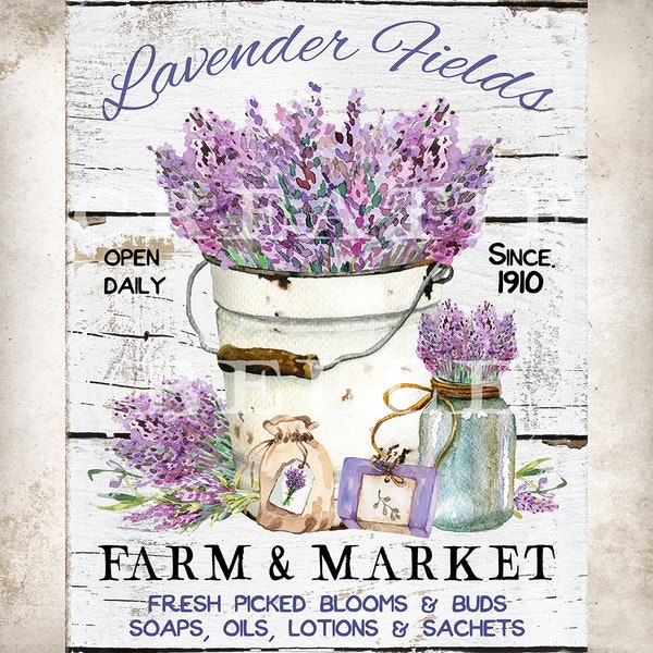 Vintage Shabby Chic Lavender Farm & Market DIY Sign Making Transfer Farmhouse Kitchen Lavender Herbs Wall Art Digital Print 2491