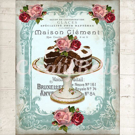 Francais Vintage Shabby Chic Patisserie Chocolate Cake Image Etsy France