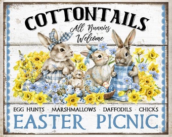 Vintage Shabby Chic Easter Bunny Rabbits Cottontails Picnic Farmhouse Easter Home Decor Wreath Accent Tier Tray Decor DIGITAL Print 2927