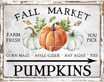 8.5x11 Plus 4 inch Farmhouse Fall Pumpkin Sign, DIY Sign Making, Fall Market Farm Style Pumpkin Art, Farmhouse Decor, Digital Print 2396