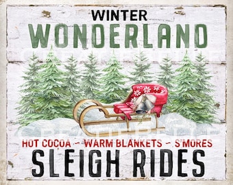 8x10 inch Winter Wonderland Sleigh Rides Christmas DIY Sign Making Holiday Wreath Accent Tier Tray Home Decor DIGITAL Print 2107