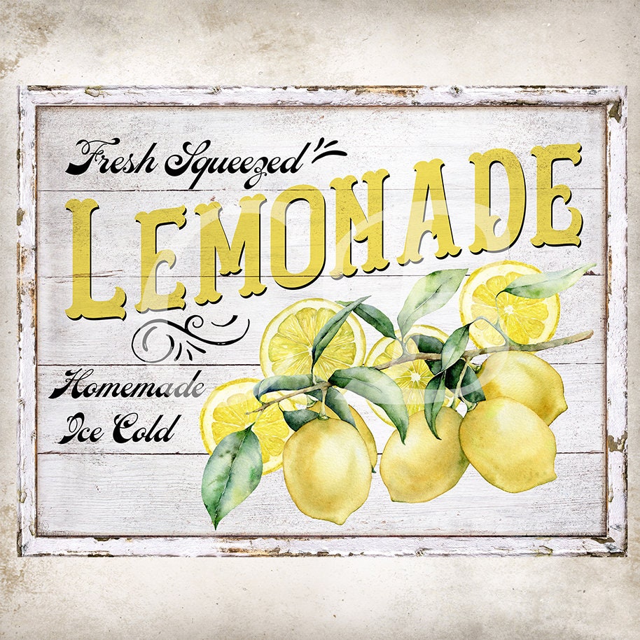 Vintage Lemonade Sign, Lemon Wreath Decor Accent Sign, Lemon Tiered Tray Decor Sign, Farmhouse Lemon Wall Art, Digital Print 2002