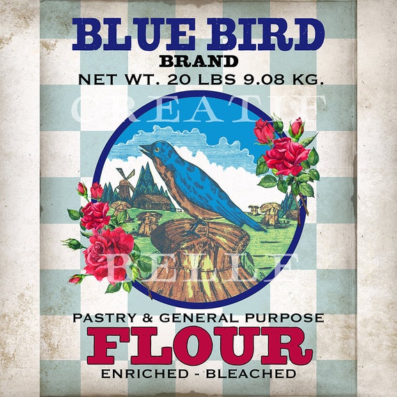 Blue Bird Label Flour Sack Label Feed Sack Transfer Primitive Etsy