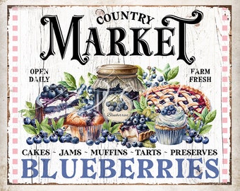 Vintage Farm Style Blueberry Market Farmhouse Kitchen DIY Wall Art Summer Fruit Wreath Accent Crafts Tier Tray Decor DIGITAL Print 2929