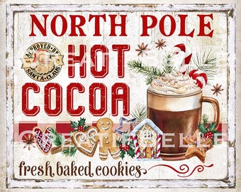 North Pole Hot Cocoa & Cookies Farmhouse Christmas Home Decor DIY Sign Holiday Wreath Accent Tier Tray Christmas Decor DIGITAL Print 3039