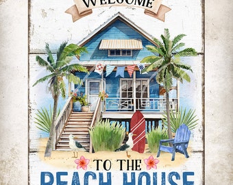 Beach House Welcome Sign Tropical Summer Wreath Accent DIY Beach Sign Beach House Wall Sign Tier Tray Decor DIGITAL Print 2940