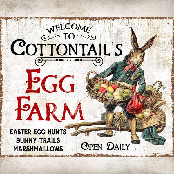 Cottontails Egg Farm Vintage Rustic Easter Bunny Rabbit Farmhouse Easter Decor DIY Sign Wreath Accent Tier Tray Decor Digital Print 2695
