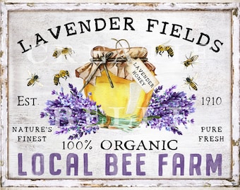 Bees and Lavender Farm Sign Modern Farmhouse Honey Bee Wall Art Sign Making Transfer Country Farmhouse Decor Digital Download Print 2270