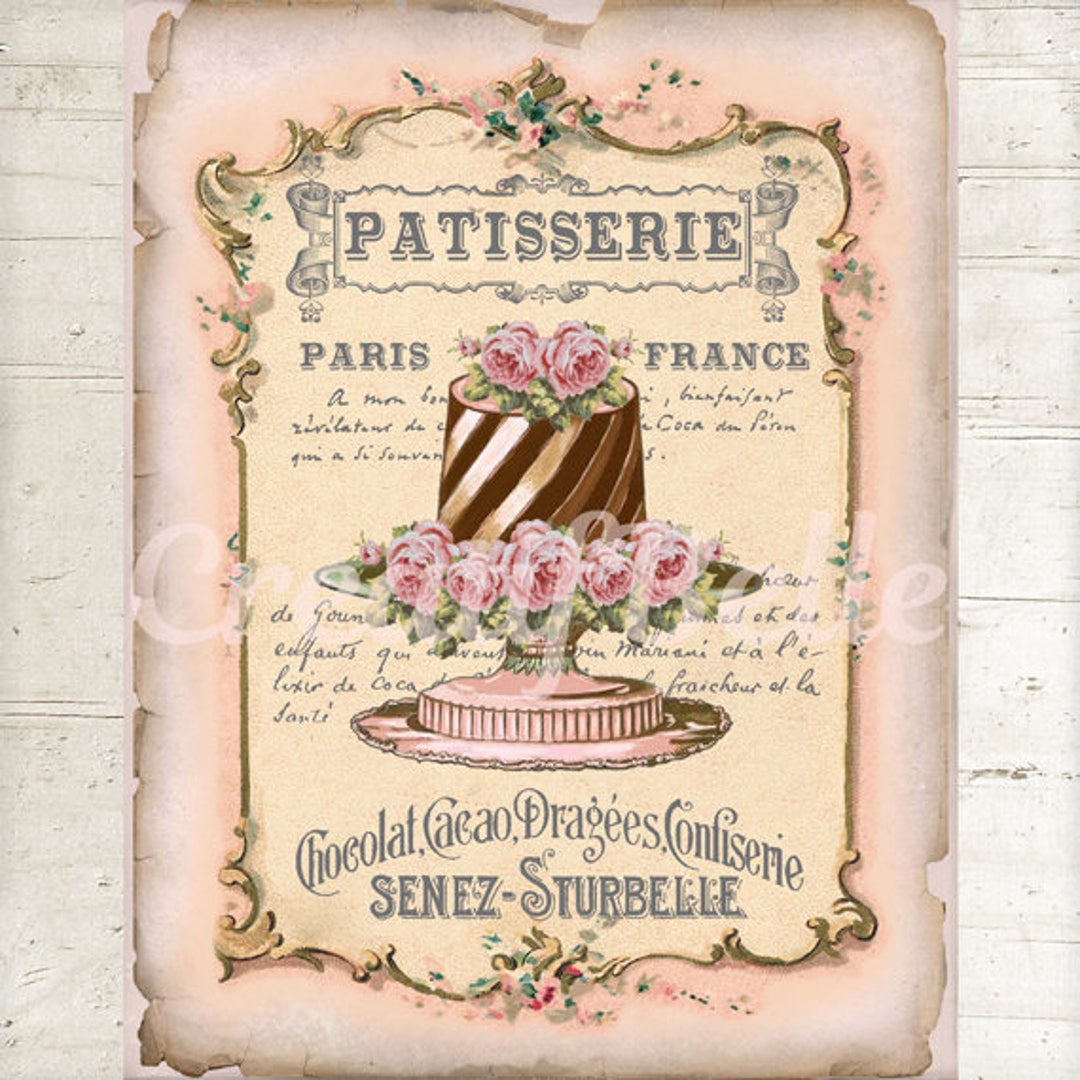 French Vintage Shabby Chic Patisserie Cake Instant Digital