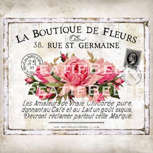 French Vintage Pink Roses Bouquet Shabby Chic Wreath Accent DIY Sign French Farmhouse Home Decor DIGITAL Print 2047