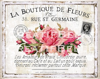 French Vintage Pink Roses Bouquet Shabby Chic Wreath Accent DIY Sign French Farmhouse Home Decor DIGITAL Print 2047