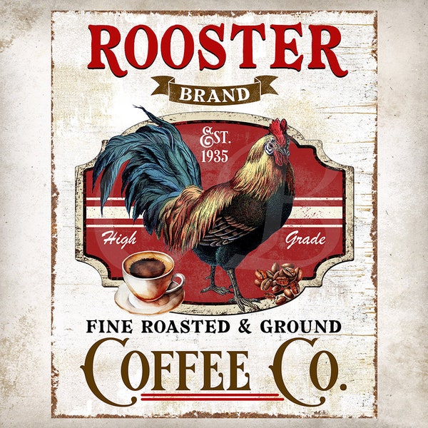 Vintage Rustic Rooster Coffee DIY Sign Farmhouse Kitchen Wall Art Coffee Jar Label Coffee Bar DIY Sign Digital Print 2795