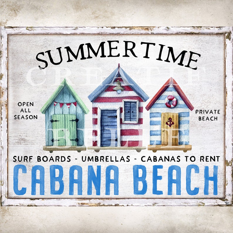 Vintage Summer Beach Cabanas Sign Beach House Wall Art Sign Etsy