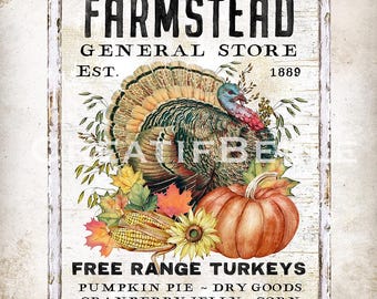 Rustic Farm Style Turkey DIY Thanksgiving Turkey Sign Farmhouse Fall Home Decor Pumpkin Corn Fall Leaves DIGITAL Print 2077