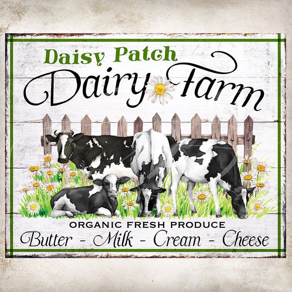 Country Farm Barn Style Dairy Farm Cows Farmhouse Kitchen DIY Sign Wreath Accent Tier Tray Decor Garden Flag Art Digital Print 2732