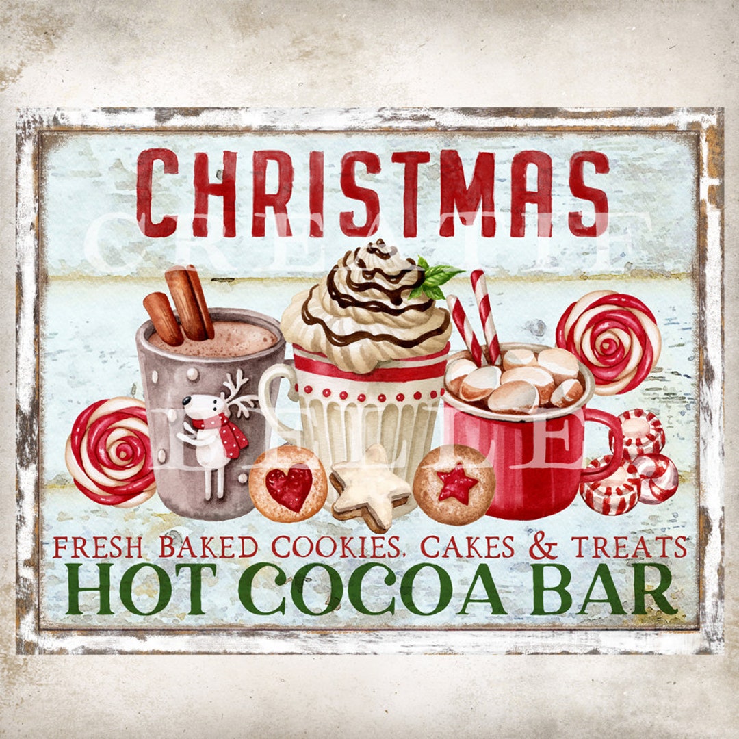 Hot Cocoa Served Here Sign Hot Cocoa Cup Wooden Sign Retro Hot Cocoa Bar  Decor Coffee Shop Hot Cocoa Accessories Wall Decorations for Home Kitchen