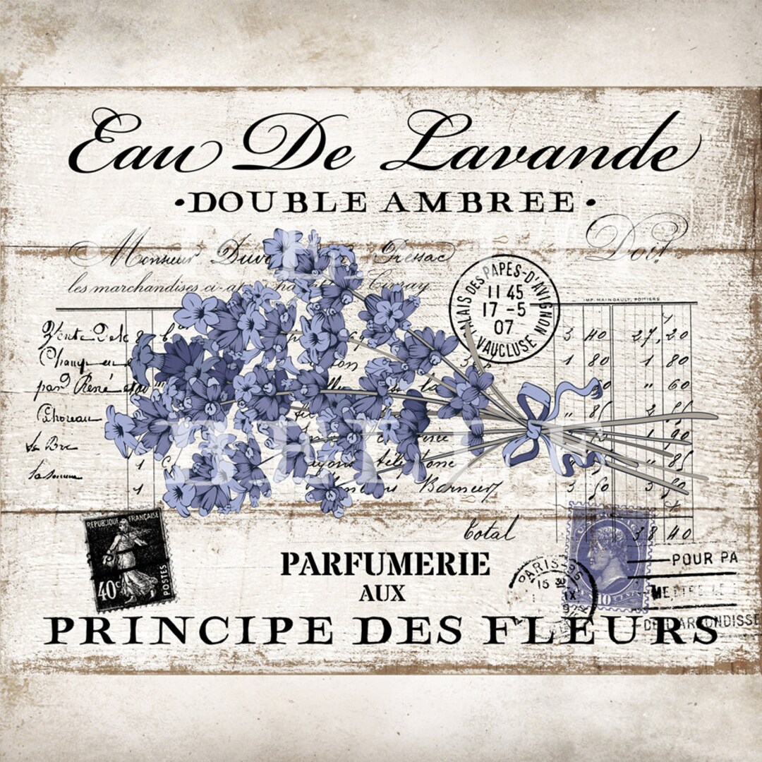 French Vintage Chic Eau De Lavande Ephemera Sign French Invoice Shabby