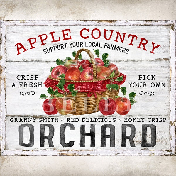 Modern Farmhouse Apple Orchard Sign Country Style Apple Graphic Kitchen Wall Art Farmhouse Decor DIY Sign Making Digital Print 2431