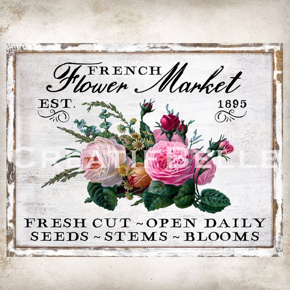 Vintage Flower Market Sign Farmhouse Floral Decor Accent Etsy