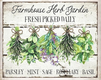 Farmhouse Hanging Herbs Wreath Accent Home Decor Kitchen Herbs DIY Sign Tiered Tray Parsley Mint Sage Rosemary Basil  DIGITAL Print 1848