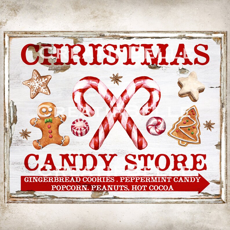 Christmas Candy Store Sign Christmas Wreath Decor Accent Etsy