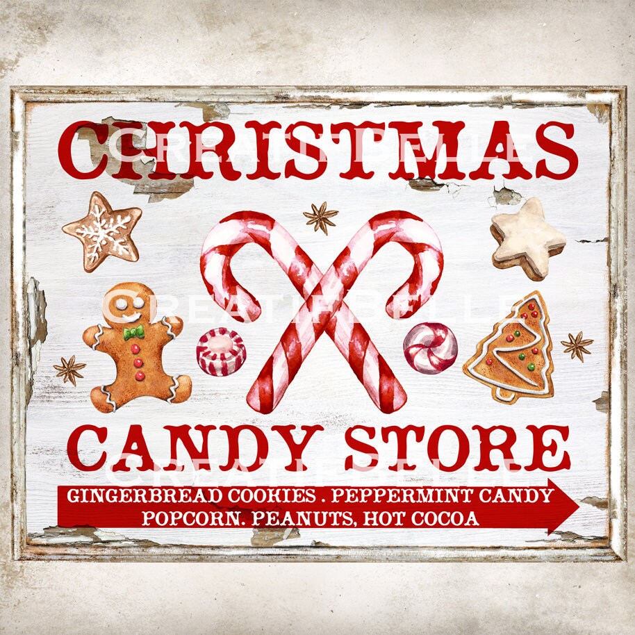 Christmas Candy Store Sign Christmas Wreath Decor Accent Etsy 日本