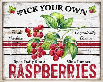 Vintage Farm Style Raspberries Rustic Farmhouse DIY Kitchen Wall Art Sign Summer Wreath Accent Tier Tray Decor DIGITAL Print 2942