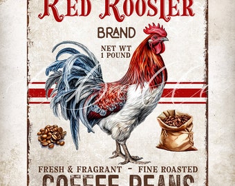 Vintage Rustic Rooster Coffee Printable Farmhouse Coffee DIY Kitchen Sign Coffee Bar Sign Tier Tray Decor DIGITAL Download 2924