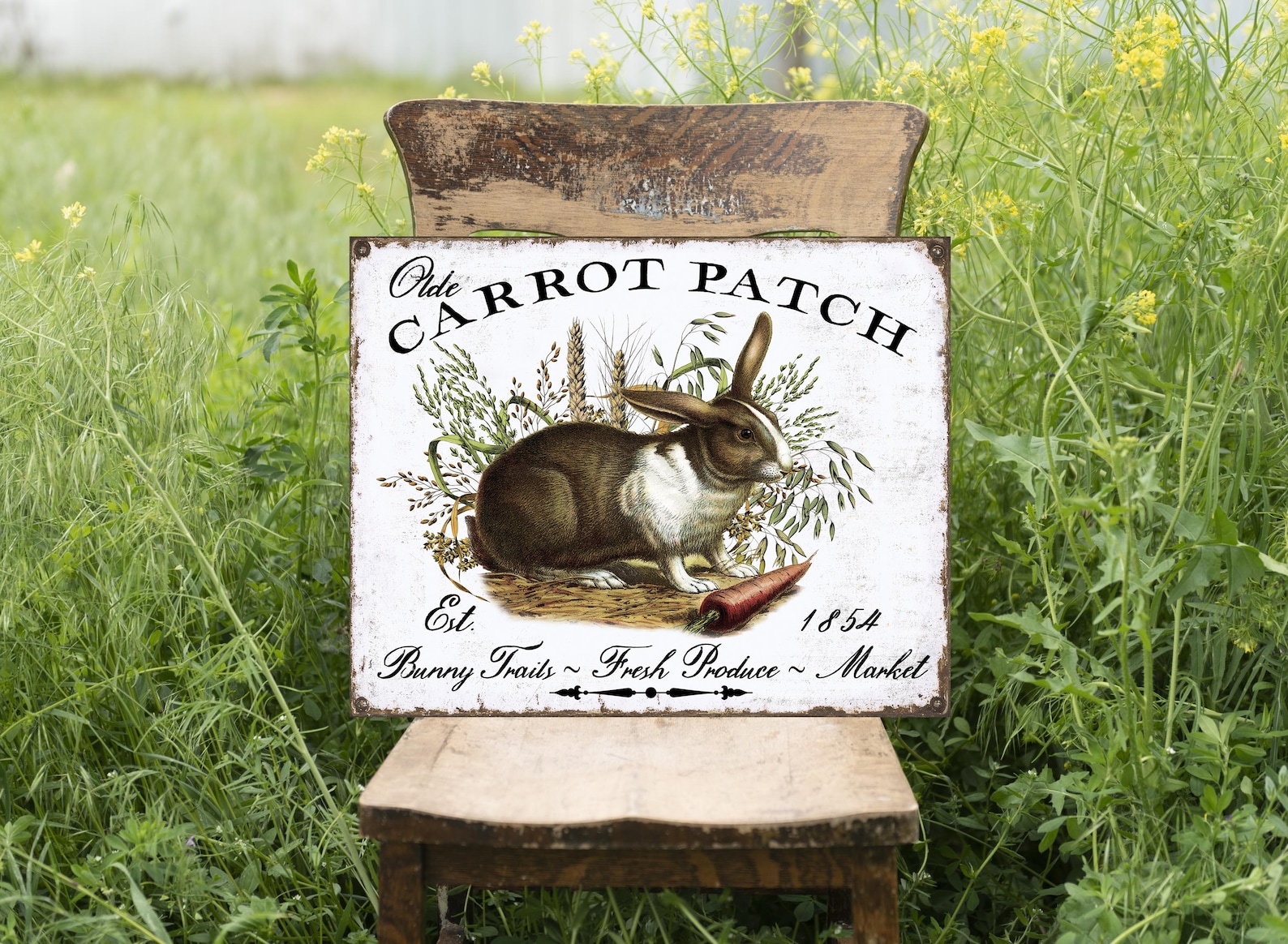 Old Rustic Carrot Patch Easter Rabbit Country Farmhouse DIY Sign Wreath ...