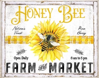 Vintage Farm Style Honey Bee Farm & Market Country Farmhouse DIY Wall Art Wreath Accent Tier Tray Decor Vintage Bee DIGITAL Print 2949