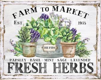 Farmhouse Fresh Herbs Kitchen Wall Art DIY Sign Making Basil Lavender Mint Sage Parsley Garden Pots Summer Herbs Instant Digital Print 2482