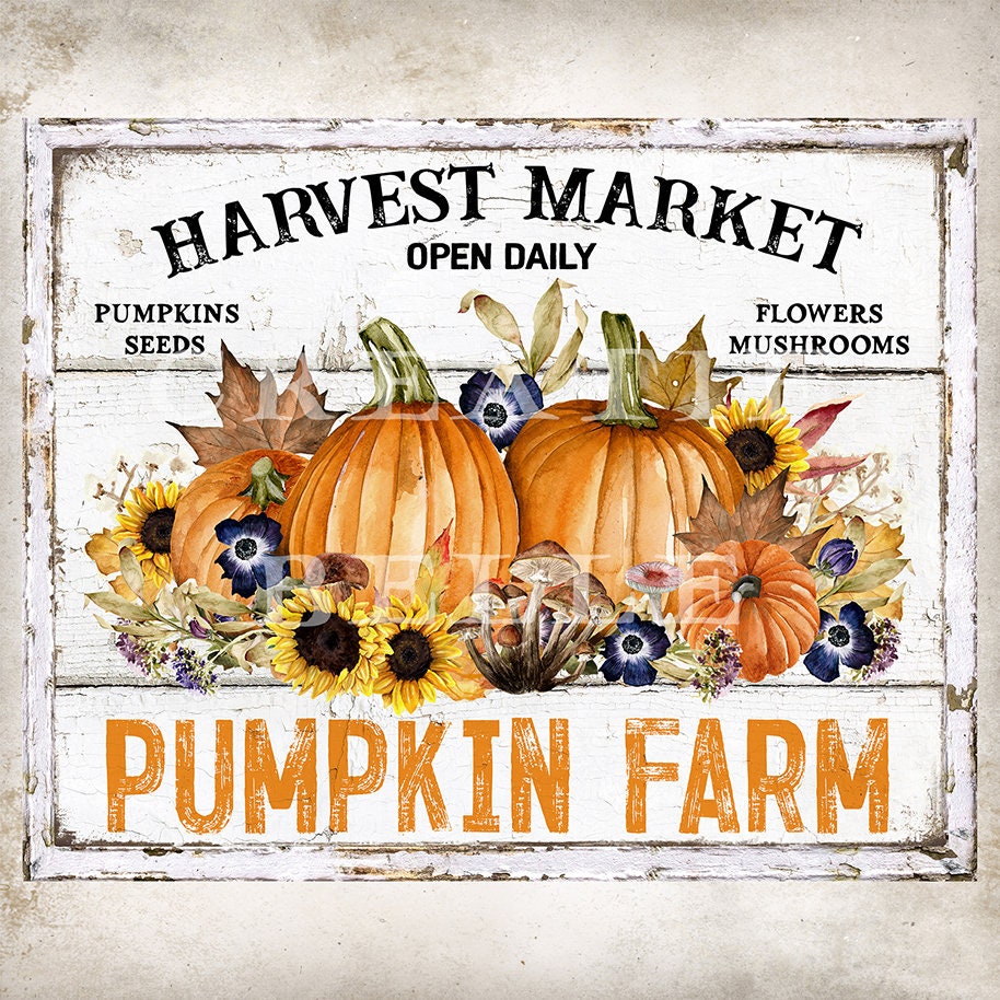 Harvest Market Pumpkin Farm Rustic Country Farmhouse Fall Home Decor DIY Sign Autumn Wreath Accent Tier Tray Decor Sign Digital Print 2851