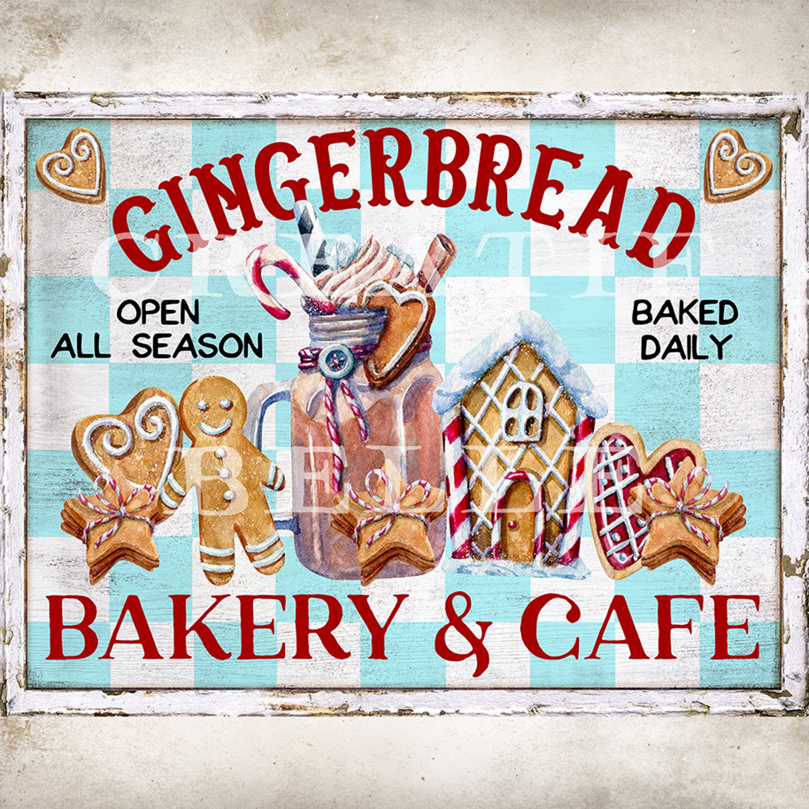 Christmas Gingerbread & Cafe Sign Farmhouse Christmas Cookies Etsy