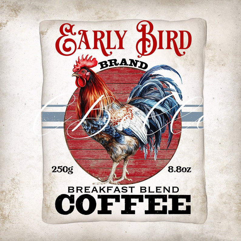 Rustic Coffee Labels Vintage Rooster Coffee, Farmhouse DIY Coffee Sign, Coffee Label, Can ...