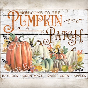 Rustic Pumpkin Patch DIY Sign Fall Leaves Apples Sweetcorn Autumn Tier Tray Decor Farmhouse Fall Home Decor Sign Digital Print 2620