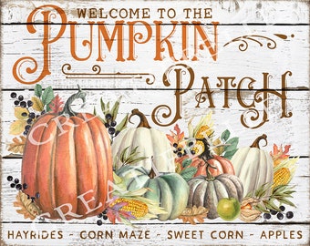Rustic Pumpkin Patch DIY Sign Fall Leaves Apples Sweetcorn Autumn Tier Tray Decor Farmhouse Fall Home Decor Sign Digital Print 2620
