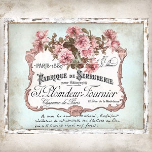 Vintage Shabby Chic French Parisien Roses, French Farmhouse DIY Sign, French Ephemera, Shabby Wreath Accent, Digital Print 2072