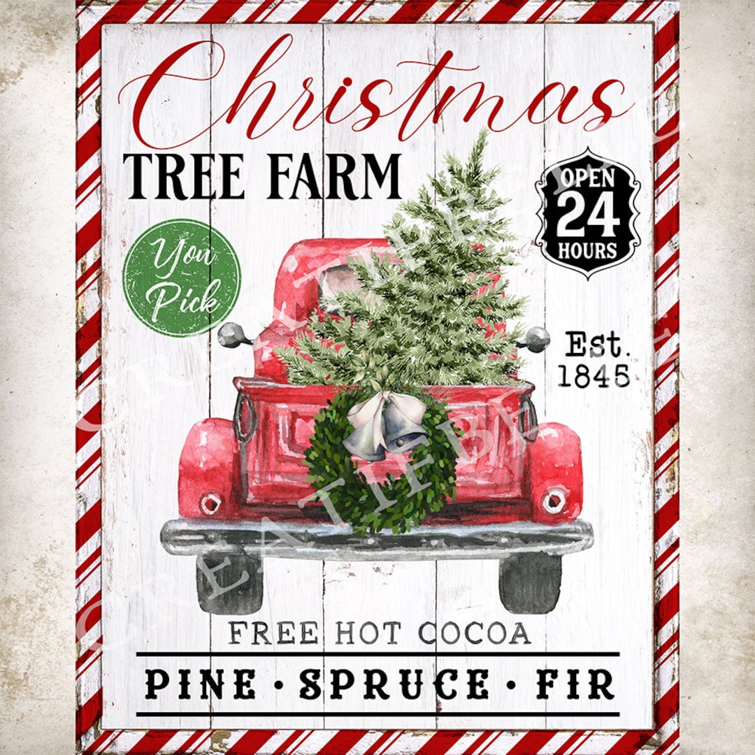 Christmas Tree Farm Red Truck and Tree Farmhouse Christmas Home Decor