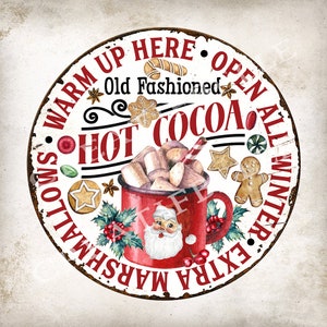 8 inch Hot Cocoa Circle DIY Christmas Round Door Hanger Sign Hot Cocoa Bar Sign Christmas Sublimation Transfer  Santa Mug Digital Print 2624