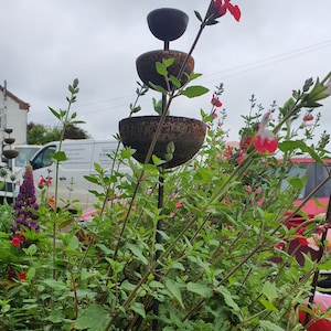 Rusty Steel Garden Art Décor Sculpture, rainwater catcher, bird feeder