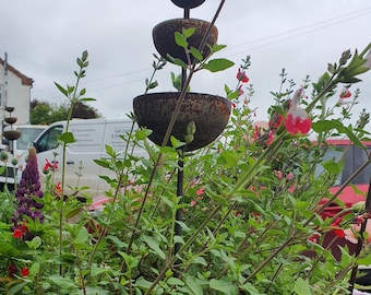 Rusty Steel Garden Art Décor Sculpture, rainwater catcher, bird feeder