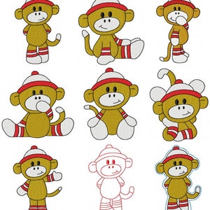 28 Baby Boy Set #2 Sock Monkey Machine Embroidery Design Files 4x4 & 5x7