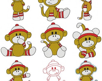 Sock Monkey Machine Embroidery Design - Etsy