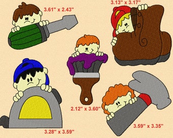 14 Boy Tools Embroidery Design Files 4x4 with finger puppets