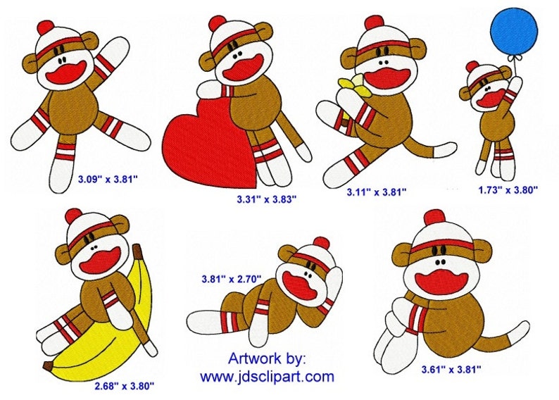 28 Sock Monkey Machine Embroidery Design Files 4x4 image 1